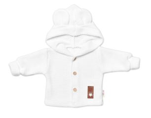 Dětský elegantní pletený svetřík s knoflíčky a kapucí s oušky Baby Nellys, bíly (2)