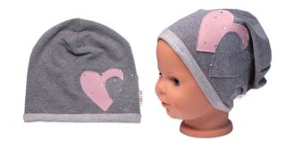 Dětská čepice bavlna, Srdíčka s kamínky, Baby Nellys, šedá (1)