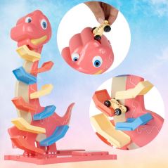 Veselá hrajúca autodráha/šmykľavka Dino Tulimi + 6 autíčok, oranžová (4)
