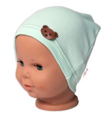 Baby Nellys Žebrovaná čepice Medvídek - mátová Baby Nellys Žebrovaná čepice Medvídek - mátová