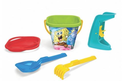 Sada na piesok 5ks Sponge Bob plast 3 druhy v sieťke 20x26x20cm 12m + Wader (407394)