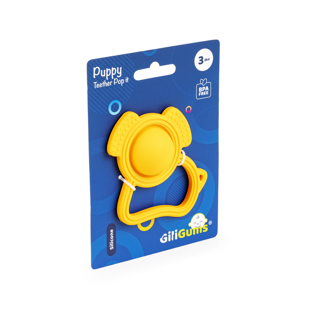 Silikonové kousátko pejsek POP IT s kuličkou, 3m+