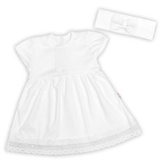 Luxusní šatičky s krajkou SOFIA, krátkým rukávek + čelenka ,2D sada, bíle (2)