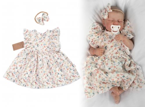 Mušelínové šatičky + čelenka 2-dílná sada Luční kvítky, Baby Nellys, smetanové (4)
