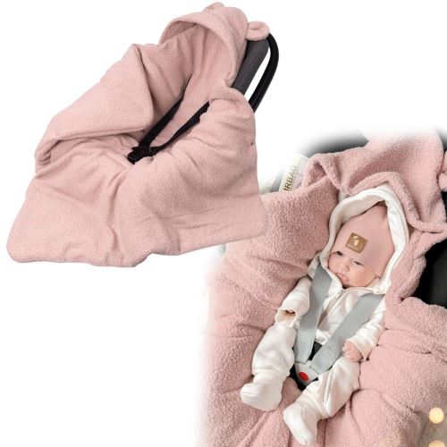 Oteplený fusák, deka s kapucňou do autosedačky Baránok, Baby Nellys - púdrová, ružová (7)