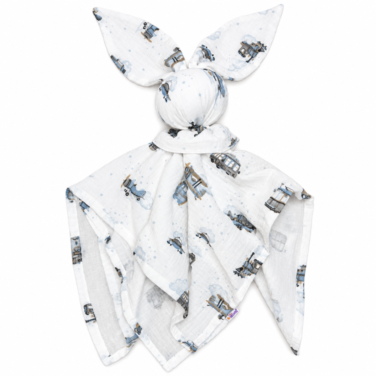 Mušelínová plienka, maznáčik, prítulníček Baby Nellys Bunny, Vláčički, modré, ecru