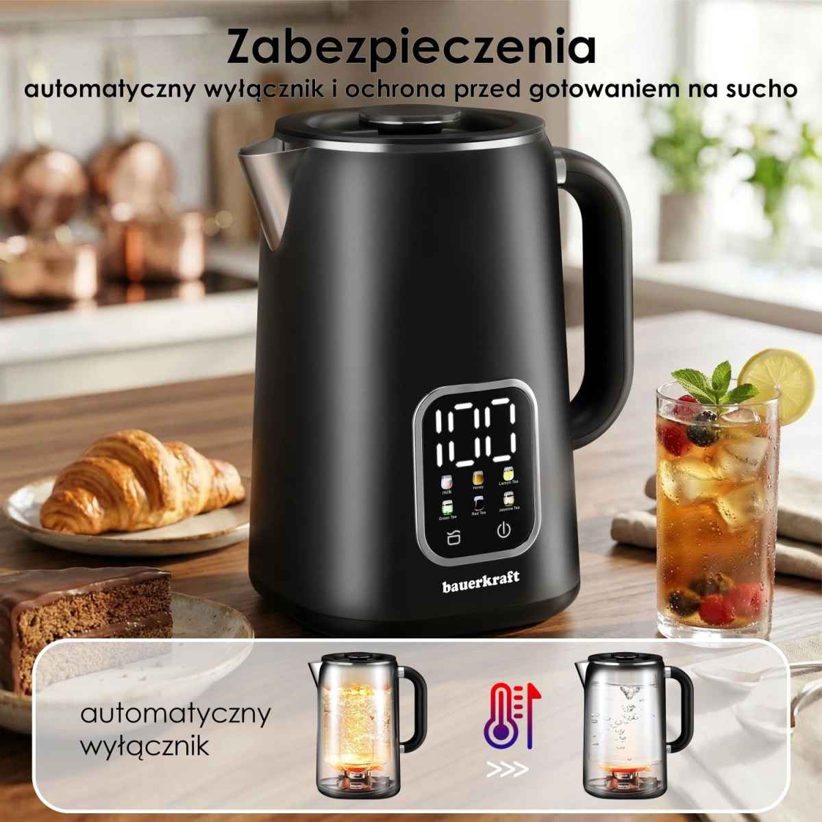 Rýchlovarná kanvica bezdrôtová smart s reguláciou teploty, 360° otočná základňa, 1,7 l, či