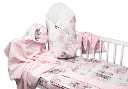 6-ti dílná výhod. sada s dárkem pro miminko Baby Nellys, 120x90 Zvířátka na mráčku, růžová (1)