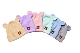 Baby Nellys Žebrovaná dvouvrstvá čepice s oušky TEDDY - pudrová (2)