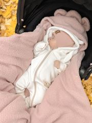 Oteplený fusák, deka s kapucňou do autosedačky Baránok, Baby Nellys - púdrová, ružová (4)