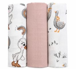Mušelínové plienky 3ks DELUX - Kačička 60 x 80 cm, biela, púdrovo ružová Mušelínové plienky 3ks DELUX - Kačička 60 x 80 cm, biela, púdrovo ružová