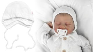 Pletená čepička na zavazování bonetka Boy, Hand Made Baby Nellys, bílá Pletená čepička na zavazování bonetka Boy, Hand Made Baby Nellys, bílá