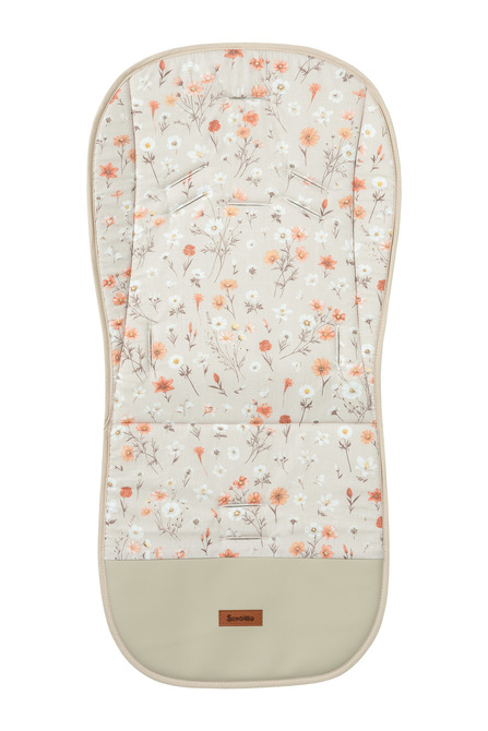 Oboustranná vložka do kočárku, velvet, bavlna, Květinky, béžové