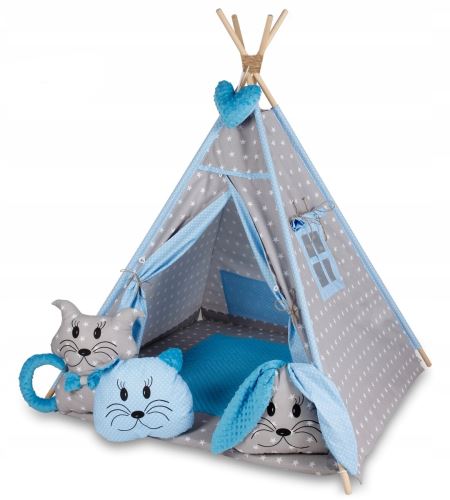 Stan pre deti típí s veľkou výbavou - sivý, modrý