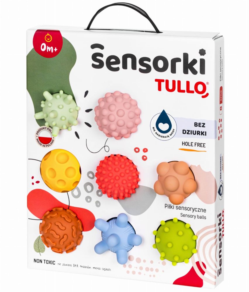 Tullo Senzočné guľôčky pastelové 8 ks bez dierok – 59–77 mm, 0m+