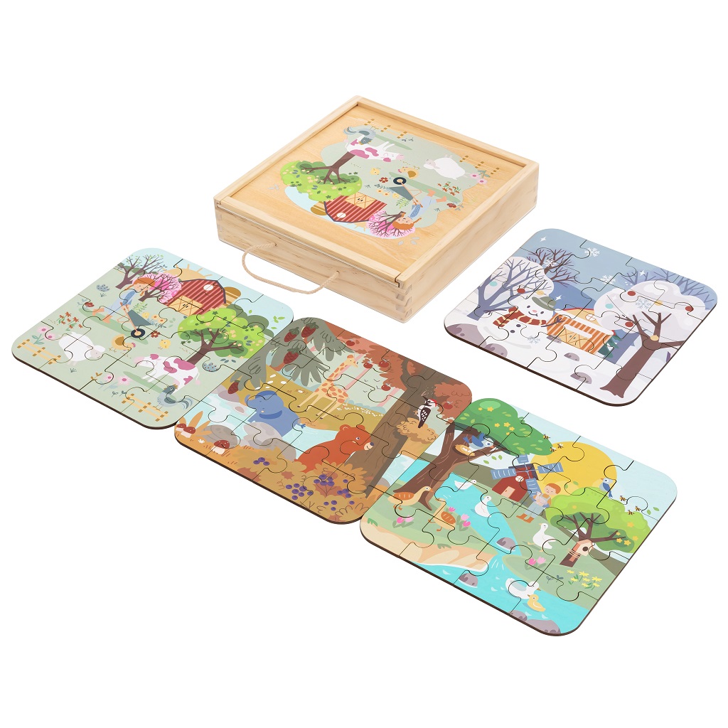 2Kids Toys Puzzle v drevenej krabici Štyri ročné obdobia