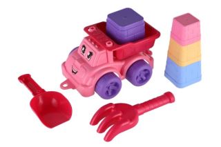 Súprava na piesok 6ks plast auto na voľný chod s doplnkami 2 farby v sieťke 16x13x21cm 12m (585319)