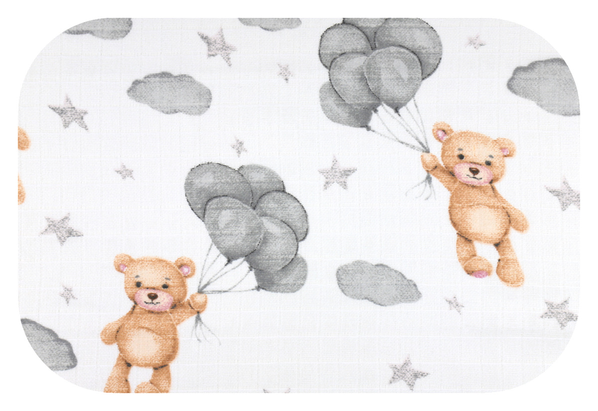 Tetrová plienka 70×80 cm Basic, 100% bavlna, Teddy Ballons, sivá - 1ks