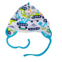 Baby Nellys Bavlněná čepička s oušky na zavazování - Bagr, šedá (1)