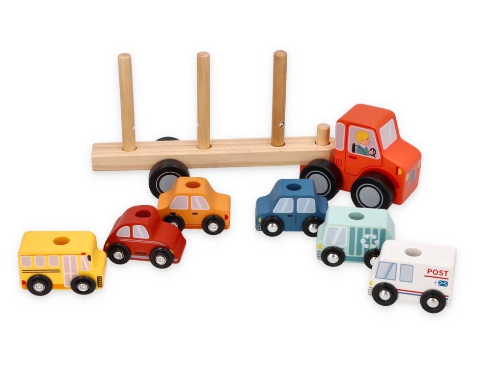 Drevený odťahový voz s autíčkami – Adam Toys