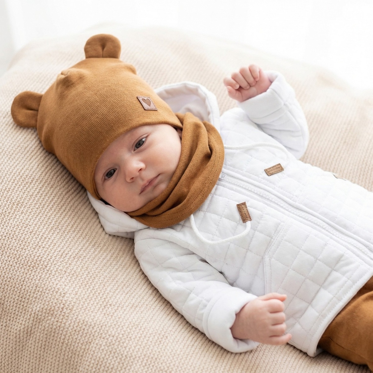 Z & Z Dvojvrstvová bavlnená čiapočka LOVE TEDDY, medová horčica, vel. 92/98