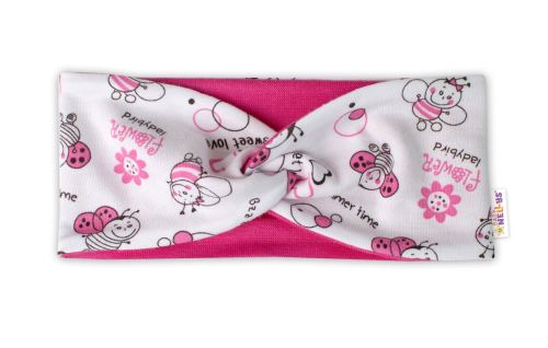 Baby Nellys Bavlněná dětská čelenka Berušky- bílá/růžová