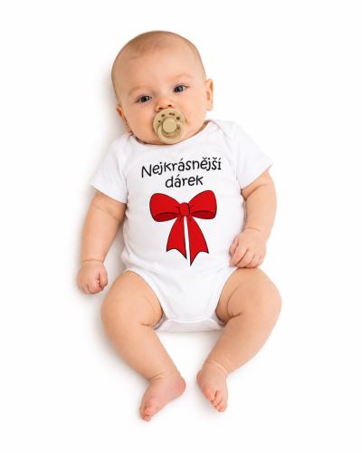 Body krátký rukáv s vtipným textem Baby Nellys, Nejkrásnější dárek, bílé (2)