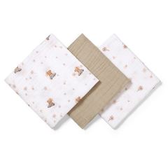 Mušelínové plienky BabyOno, Super Soft béžové, 100% bavlna, 3 ks x 70x70 cm, Medvedík I (1)