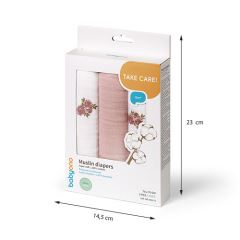 Mušelínové plienky BabyOno, Super Soft ružové, 100% bavlna, 3 ks x 70x70 cm, Flowers (6)