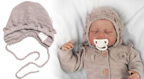 Pletená čepička na zavazování bonetka Girl, Hand Made Baby Nellys, béžová (2)