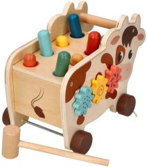 Montessori hračka - aktívna edukačná drevená, ťahacia Kravička, prírodná (5)