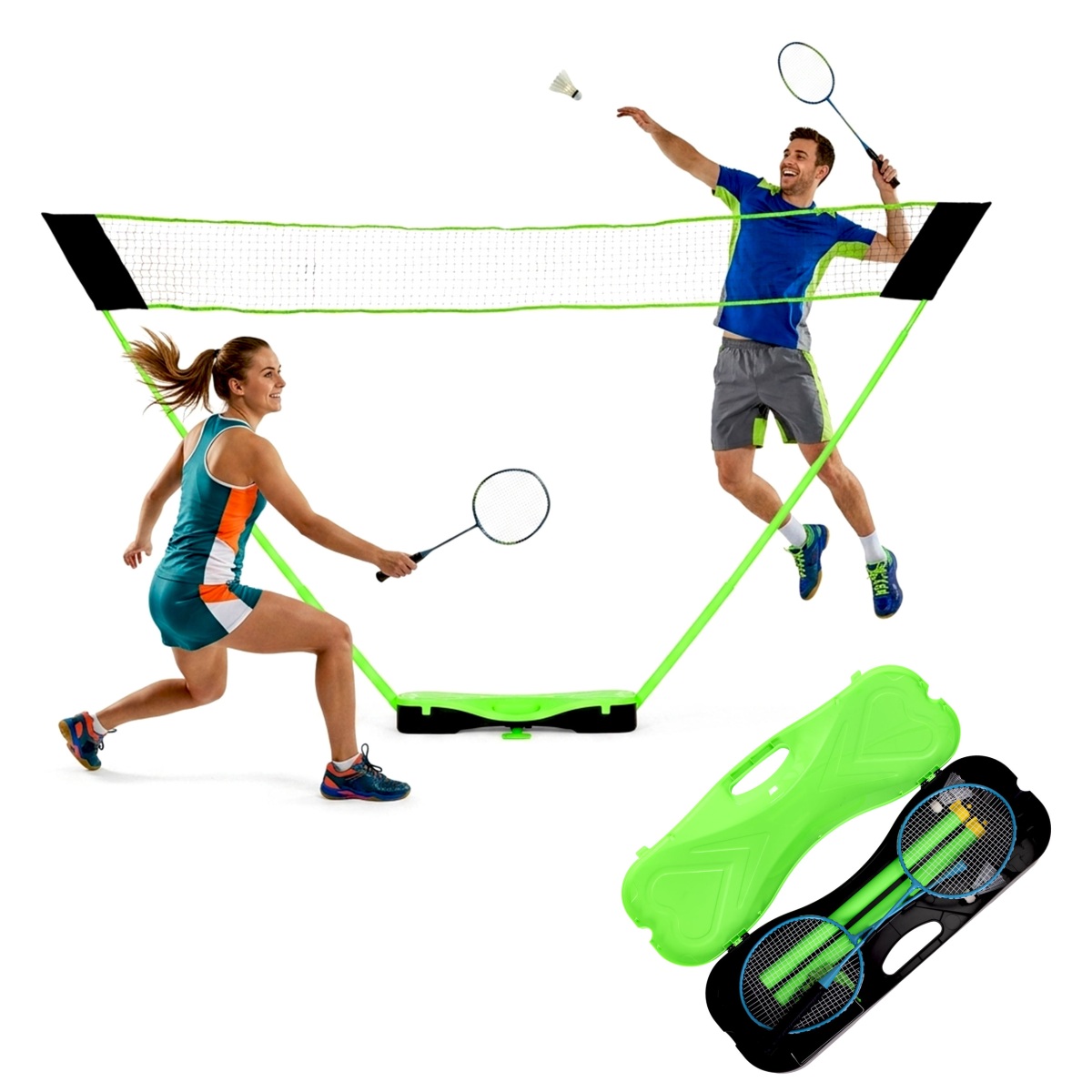 Bedmintonová súprava pre deti, skladacia sieť, rakety, košíky, prenosný kufrík 300x156 cm