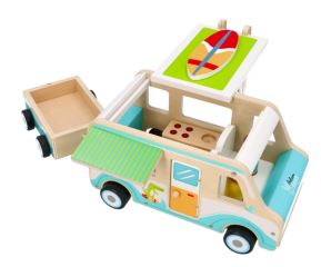 Adam Toys Drevený auto karavan s prívesom a príslušenstvom (2)