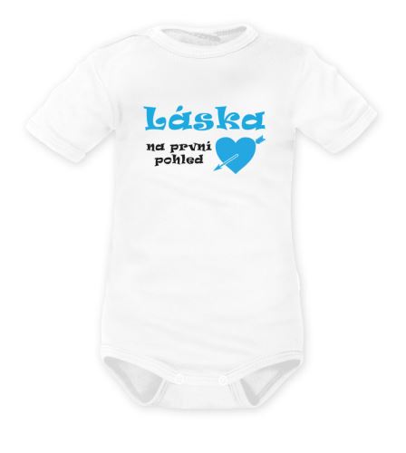 DEJNA Body krátký rukáv Láska na první pohled - bílé, modré srdíčko (1)