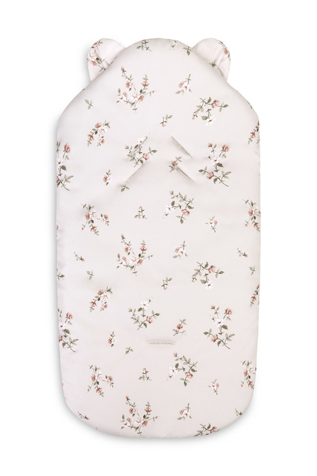 Teplý fusak do autosedačky a kočíka, vodoodolný Flowers, kapucňa s uškami, krém