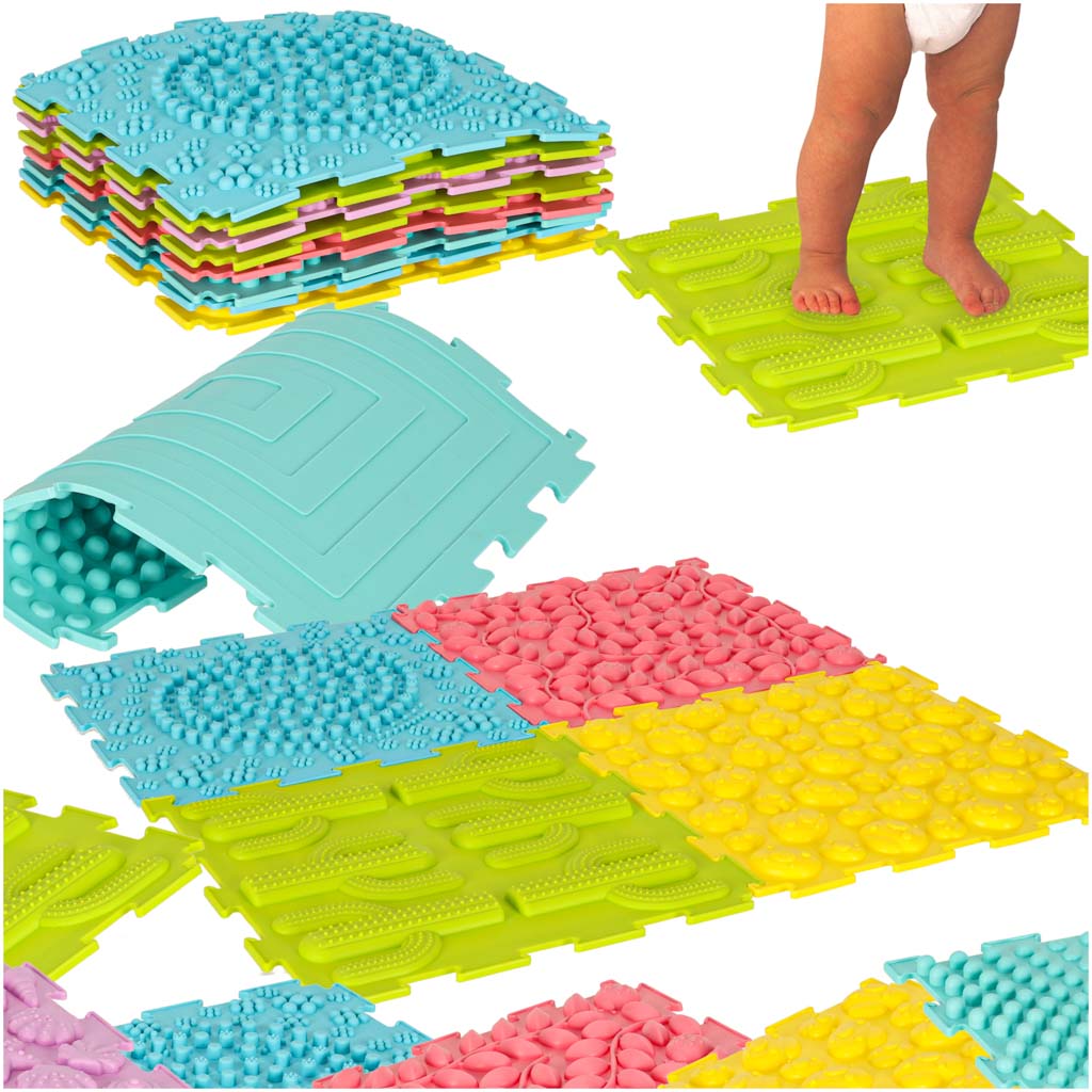 Senzorické puzzle podložky pre deti, 8 dielov, 6 textúr