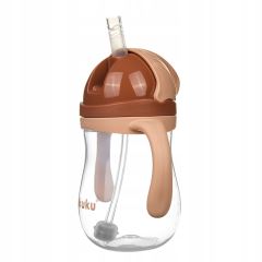 Detská fľaša s slamkou a závažím 280 ml – netekúca, BPA FREE, 9m+, béžová (3)
