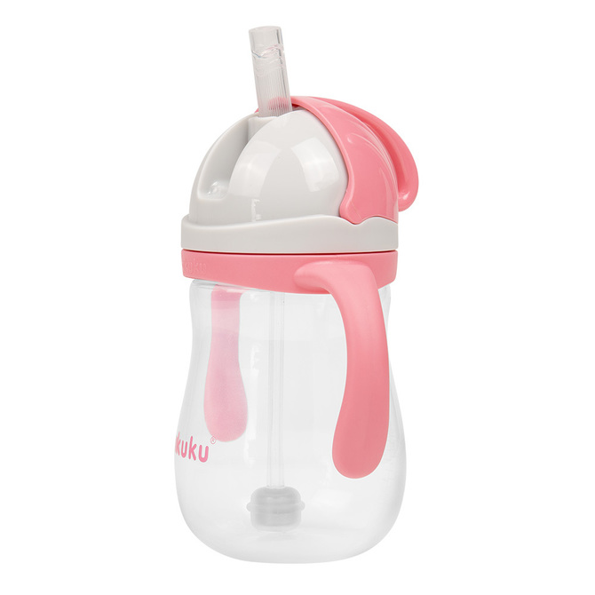 Fľaška s slamkou a závažím 280 ml 9m+, bez BPA, ružová