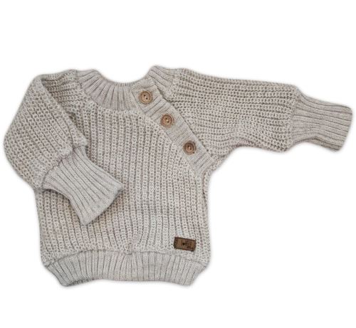 Pletený svetřík pro miminko s knoflíčky Lovely, prodloužené náplety, sv. šedý, 56/62 (3)
