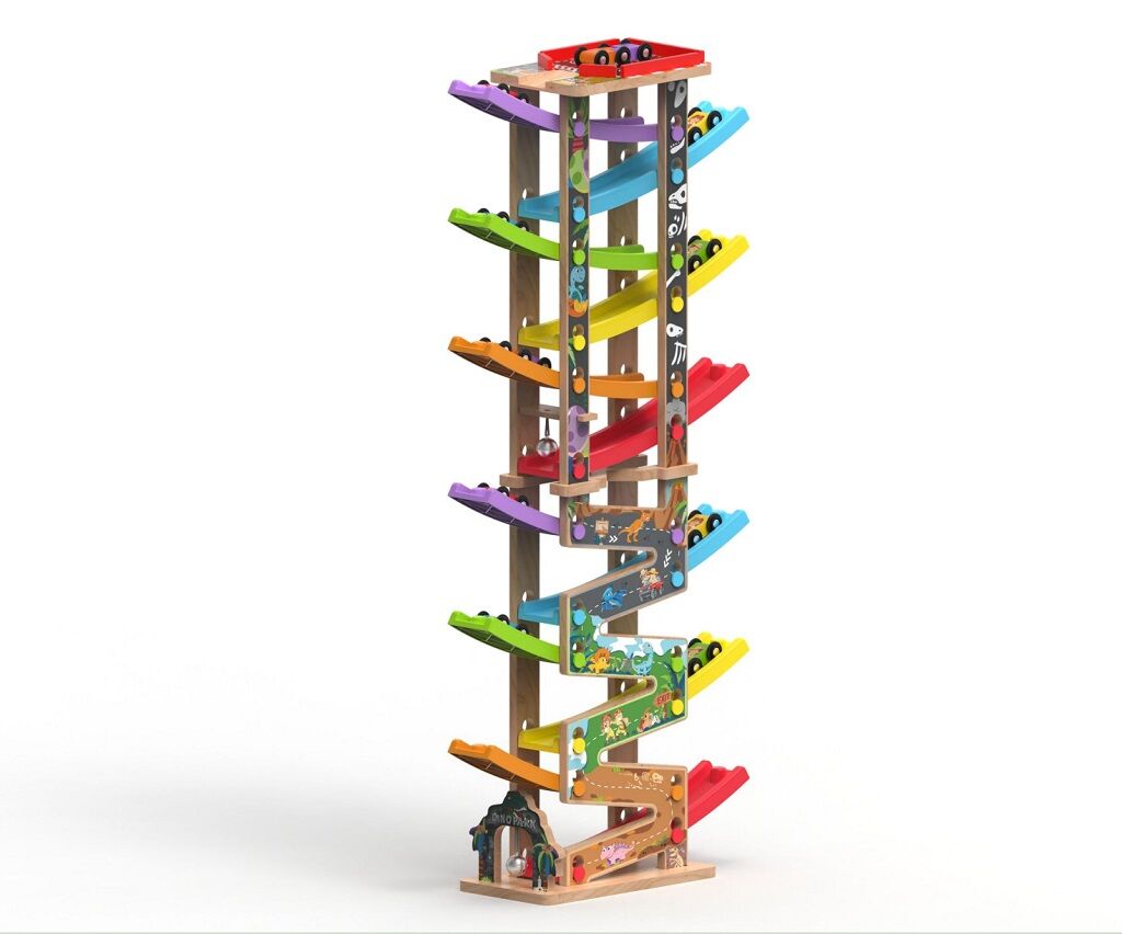Veľká drevená pretekárska dráha 12 ramp – 36 dielov, 2Kids Toys, 18m+