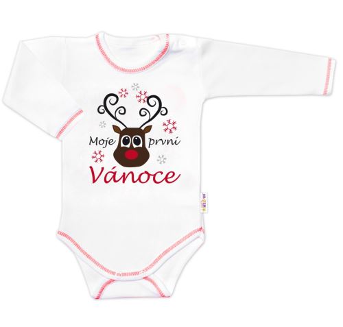 Baby Nellys Body dlouhý rukáv Moje první Vánoce, Sob, bílé