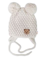 Zimní pletená čepice Teddy Bear na zavazování, ecru, béžová, Baby Nellys (3)