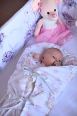 Baby Nellys Klasická retro zavinovačka LALLY šnurovacia s výplňou, Sny Jednorožca, biely (4)