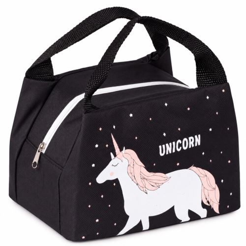 Termotaška na desiatu a obed Unicorn, čierna, 21,5 × 14,5 × 15,5 cm, Tulimi