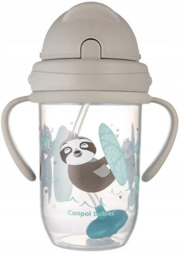 Canpol babies Nevylievací hrnček so slamkou a závažím Exotic Lenochod - šedý, 270 ml (2)
