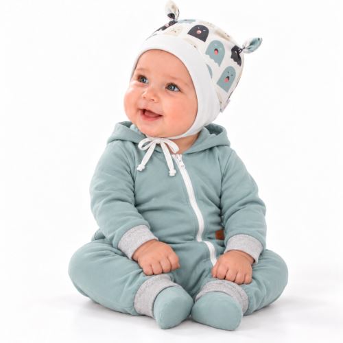 Baby Nellys Kojenecká čepička uzlíček na zavazování - Příšerky, bílá/mátová , vel. 68/74 (1)