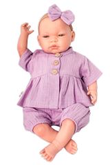 Baby Nellys 3-dílná mušelínová soupravička, tunika/halenka, kraťasky, čelenka, lila (4)