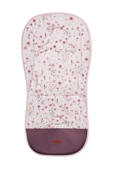 Oboustranná vložka do kočárku, velvet, bavlna, Květinky, růžové