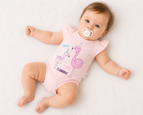 Baby Nellys Bavlněné kojenecké body, kr. rukáv, Flamingo - sv. růžové (1)