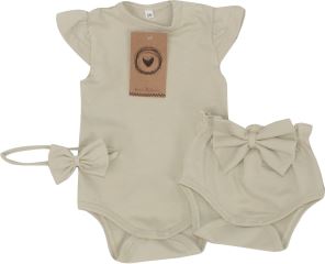 Z&Z 3-dílná sada body, kraťásky, čelenka s mašlí - olivová (1)